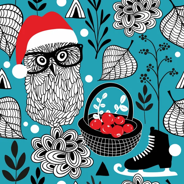 Seamless background with Christmas owls — Stock Vector