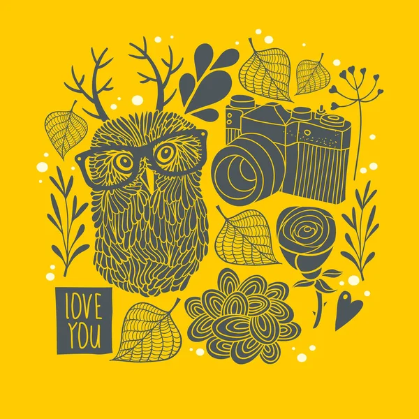 Hibou en lunettes avec cornes — Image vectorielle