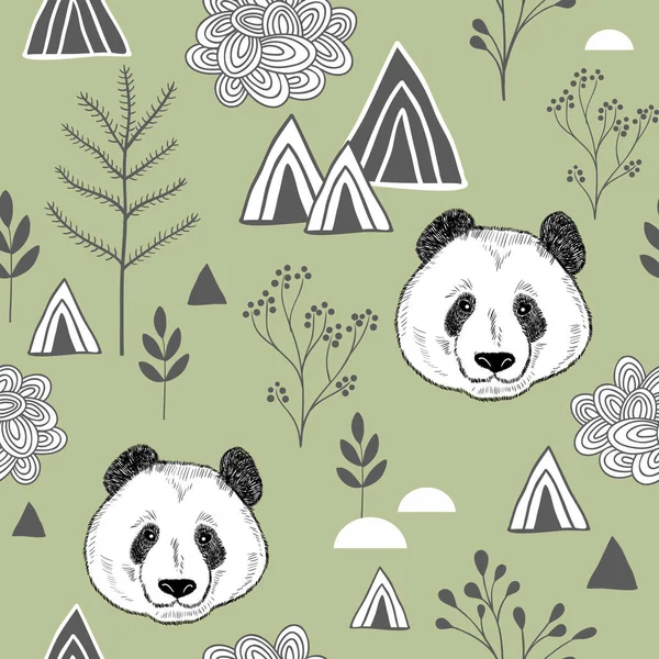 Seamless pattern with pandas — Stock Vector