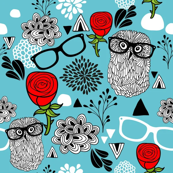  Baykuşlar ve gül deseni.