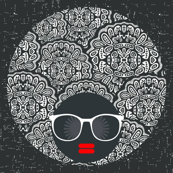 Fille en lunettes de soleil avec robe de cheveux créative . — Image vectorielle