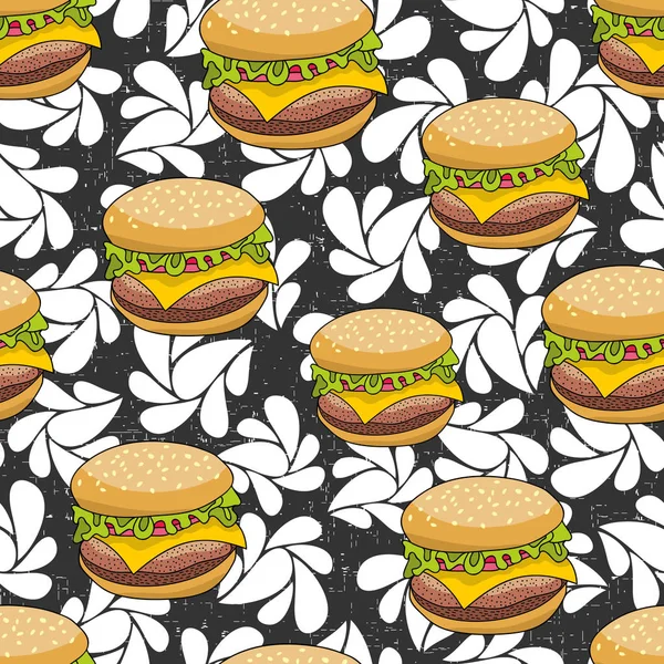 Modèle sans couture avec hamburgers doodle — Image vectorielle