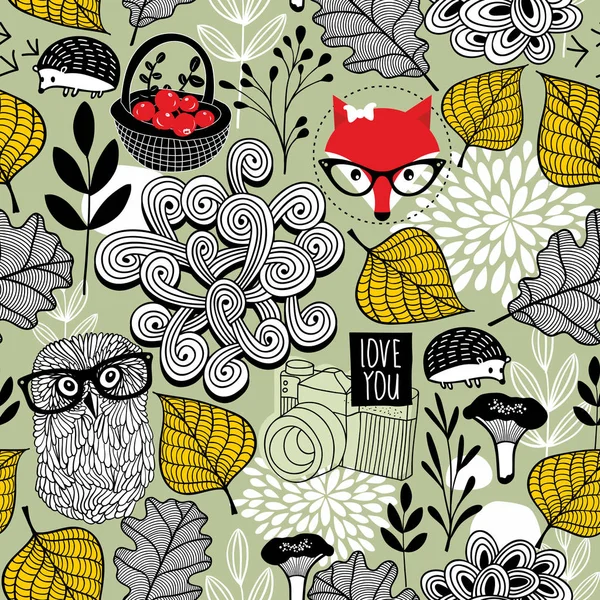 森林動物とのシームレスなパターン — ストックベクタ