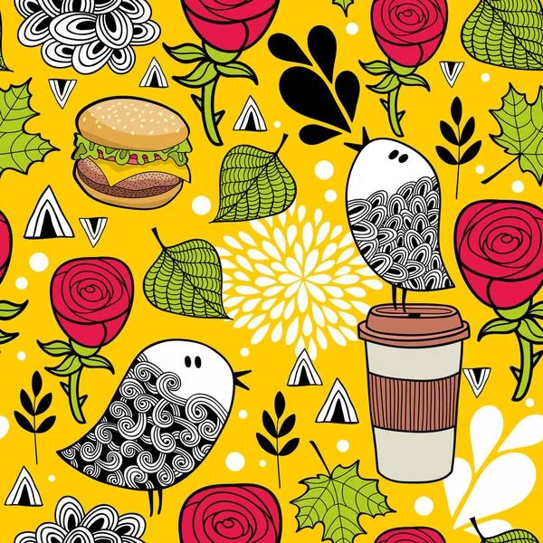  kuşlar ve fast food ile desen.