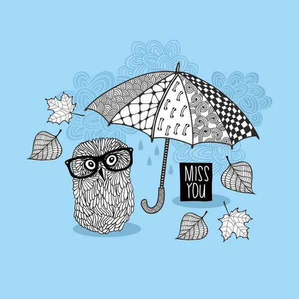 Şemsiyesi altında akıllı baykuş.