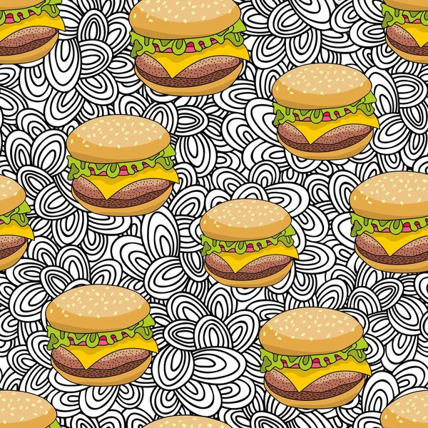 Modèle sans couture avec hamburgers doodle — Image vectorielle