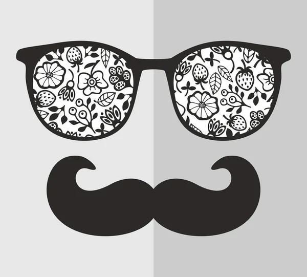 Hombre en gafas de sol y con bigote — Vector de stock