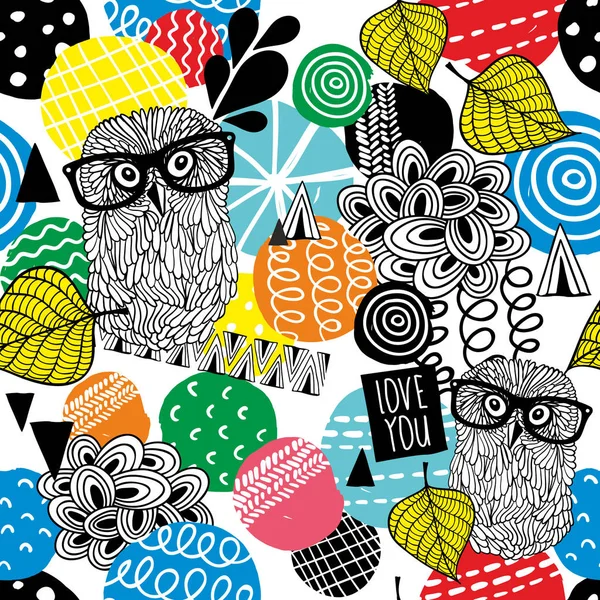 Seamless pattern with owls — Stock Vector