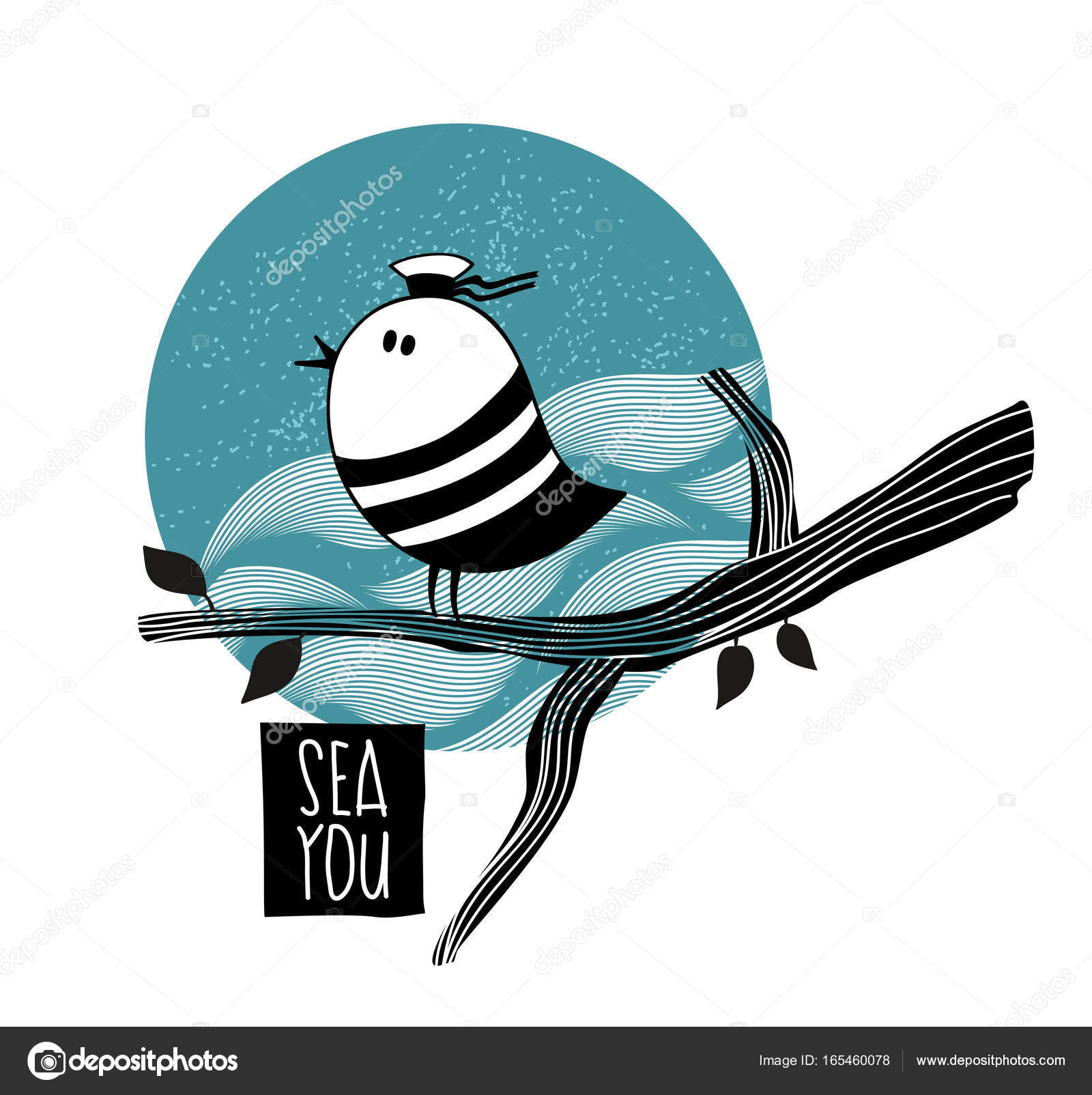 海の夢 かわいい鳥の木の上 ストックベクター C Ekapanova