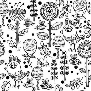 Kuşlar ve çiçeklerle kusursuz desen. 