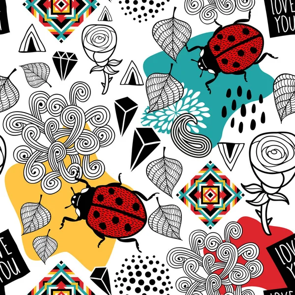 Seamless pattern with ladybugs — Wektor stockowy