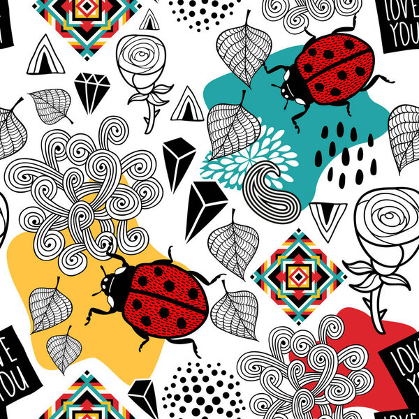 seamless pattern with ladybugs 