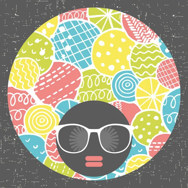 Menina em óculos de sol com vestido de cabelo criativo . — Vetor de Stock