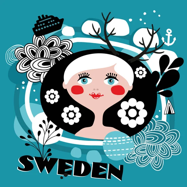 Porträttet av svensk tjej. — Stock vektor