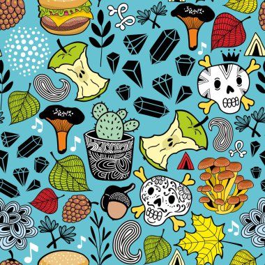 Kafatasları ve bit ile sonsuz desen.