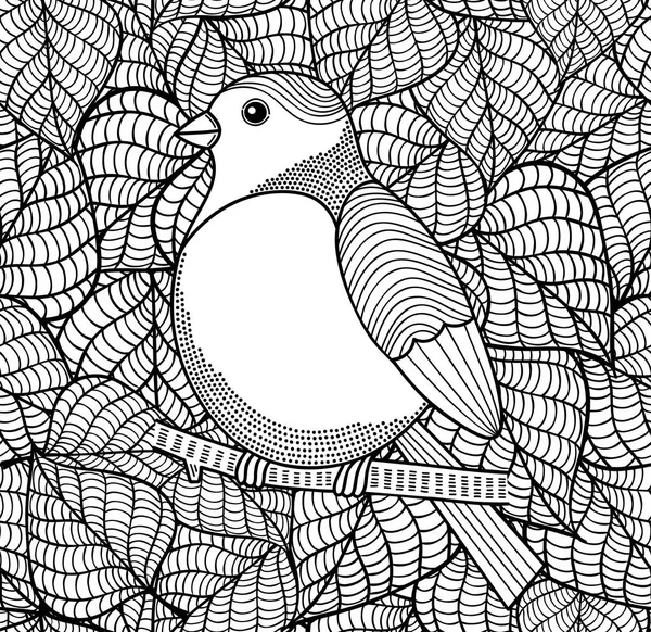 Uccello Doodle su bianco e nero — Vettoriale Stock