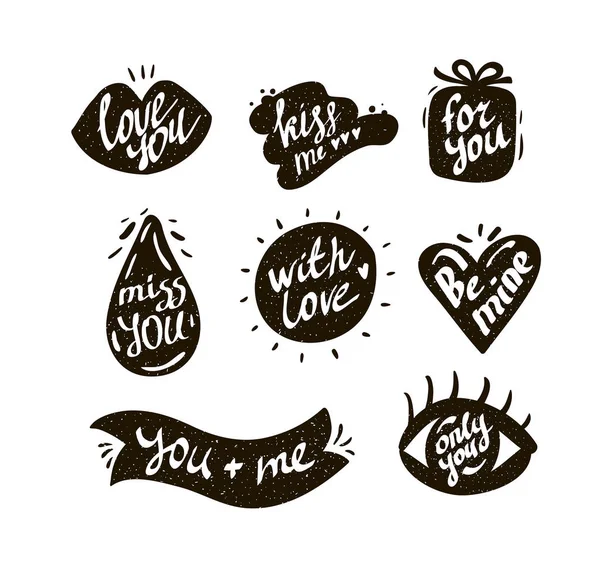 Collection d'étiquettes texte avec messages d'amour . — Image vectorielle
