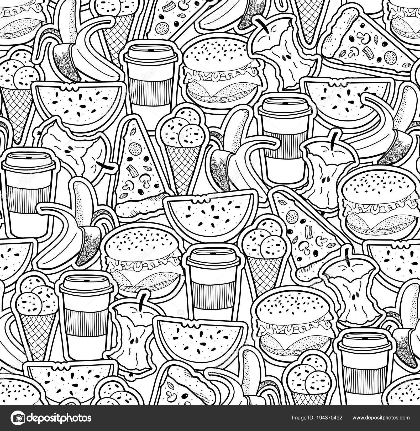 Download Monochrome Wallpaper Food Drinks Vector Pattern Coloring Book Stock Vector Image By C Ekapanova 194370492
