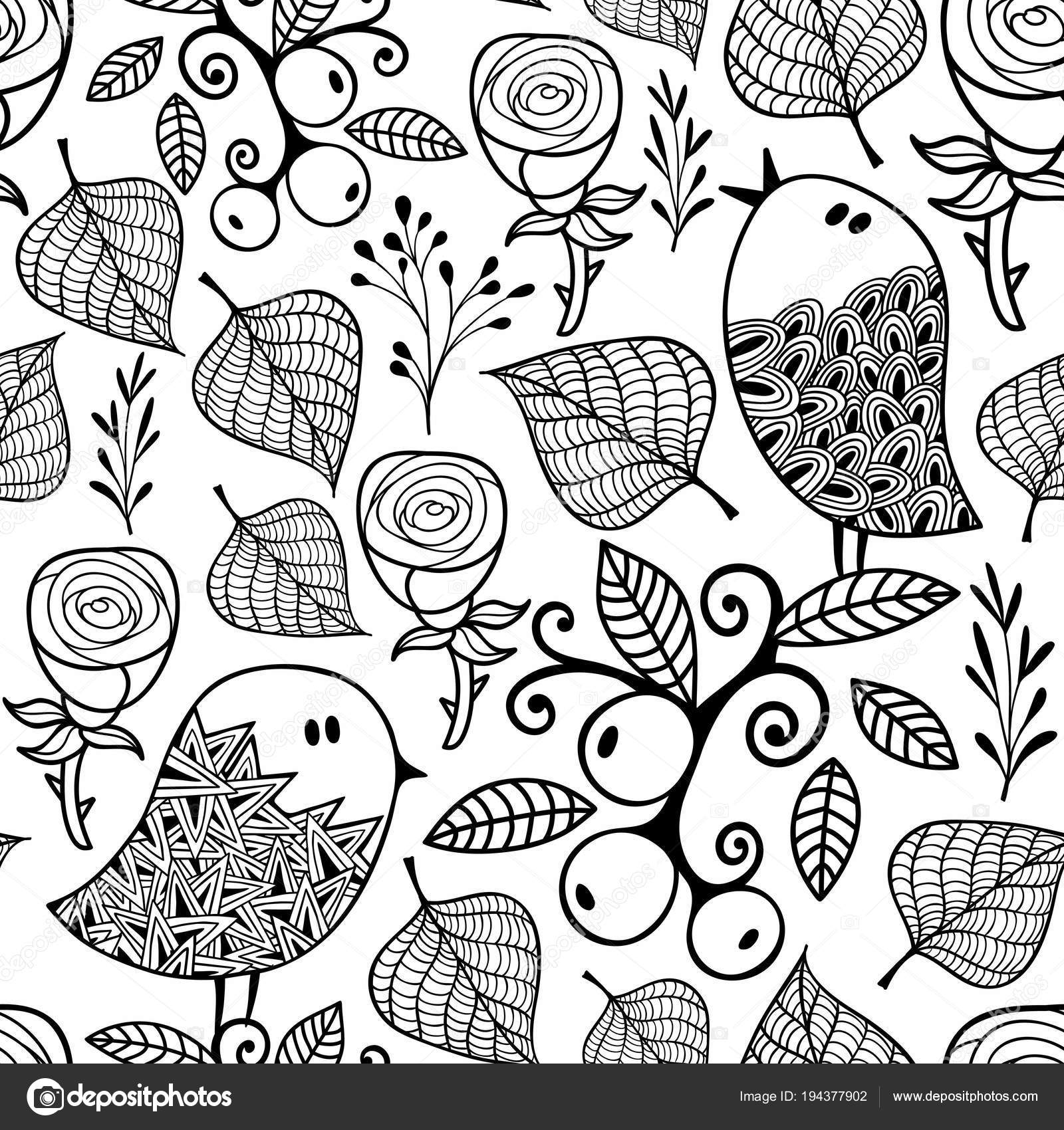Black White Seamless Pattern Doodle Nature Elements Vector Artisic Background Stock Vector Image ©ekapanova #194377902
