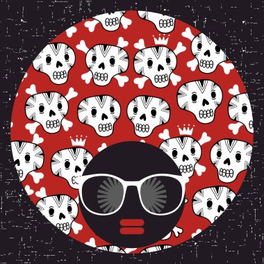 Koyu tenli ve yaratıcı Türban başında olan kadın. Vektör çizim kadın portre ile.