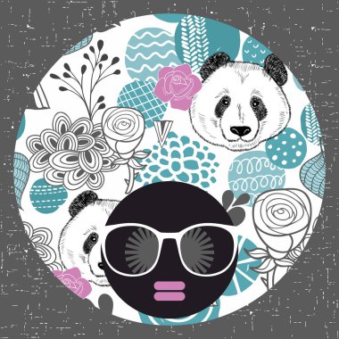 Koyu tenli ve yaratıcı Türban başında olan kadın. Vektör çizim kadın portre ile.