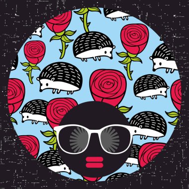 Koyu tenli ve yaratıcı Türban başında olan kadın. Vektör çizim kadın portre ile.