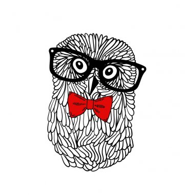 Beyaz arka plan üzerinde izole retro çerçeve gözlüklü şirin baykuş evde beslenen hayvan.