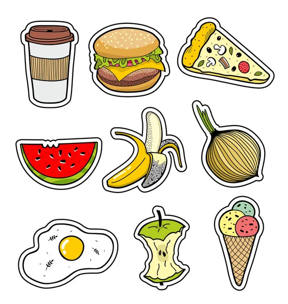Набір Іконок Їжі Колекція Векторних Наклейок — стоковий вектор