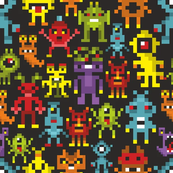 Dekking Afdrukken Met Pixel Monsters Coloful Vector Kaart — Stockvector