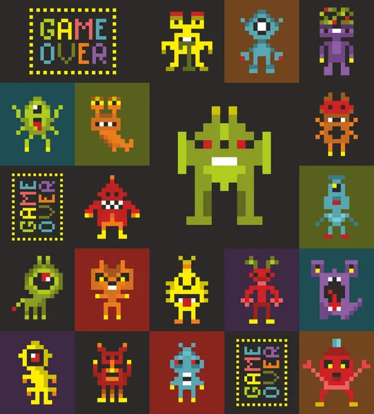Endless Wallpaper Pixel Art Retro Style Monsters Video Game Vector — Stock Vector
