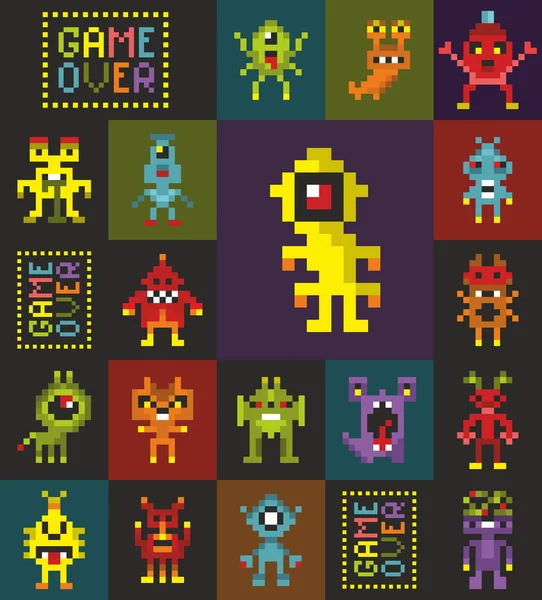 Naadloze Patroon Met Retro Monsters Uit Het Computerspel Vectorillustratie — Stockvector