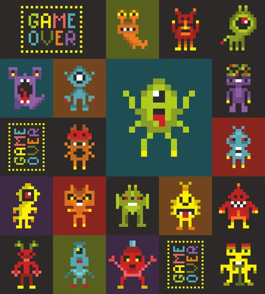 Vzor Bezešvé Roztomilé Pixel Monsters Prostoru Vektorové Ilustrace Mimozemšťany Vesmíru — Stockový vektor