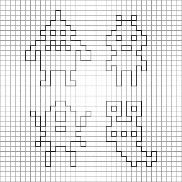 Rukopis Silueta Pixel Monster Vektor Samostatný Obrázek Pro Dospělé Děti — Stockový vektor