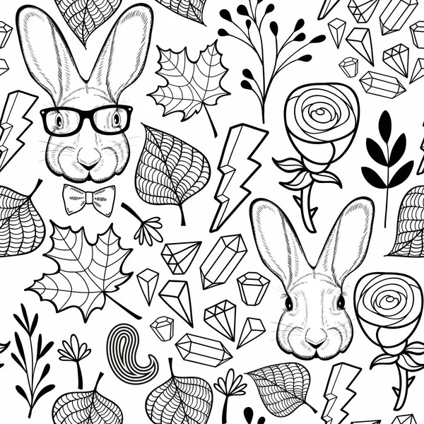 ウサギと Seamles の白と黒のパターン ベクトル図 — ストックベクタ