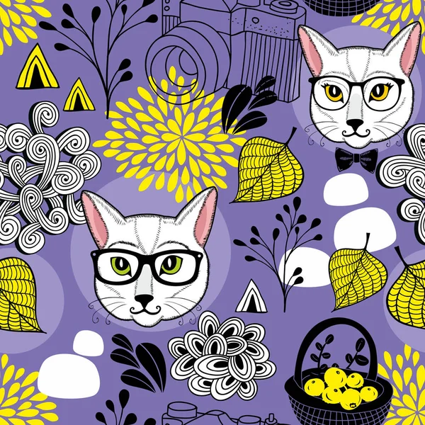 Fondo Creativo Sin Fin Con Gatos Inteligentes Hojas Otoño Papel — Archivo Imágenes Vectoriales