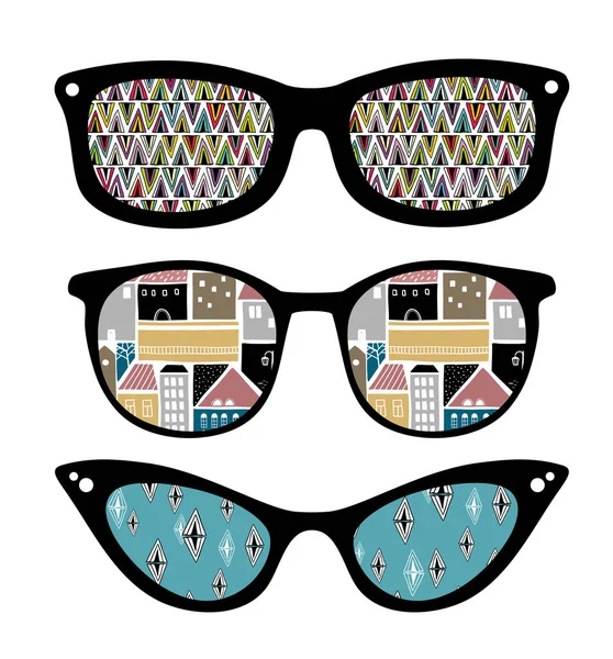 Set Creativ Ochelari Soare Retro Reflecție Model Ilustrație Vectorială Vintage — Vector de stoc