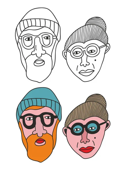 Ensemble Portraits Personnes Âgées Illustration Vectorielle Couple — Image vectorielle