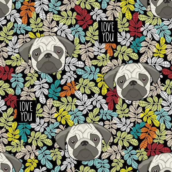 Patrón Colorido Con Caras Perro Lindo Mensaje Amor Fondo Pantalla — Vector de stock