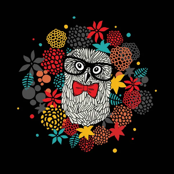 Creative Portrait Hipster Owl Glasses — Stock Vector