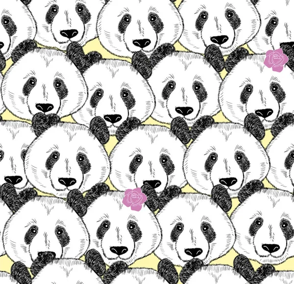 Montón Pandas Patrón Sin Costuras Papel Pintado Vectorial Con Símbolo — Archivo Imágenes Vectoriales