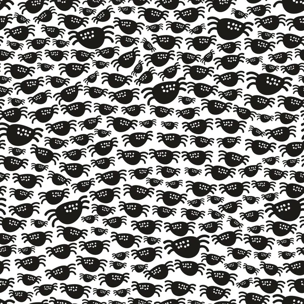 黒いクモでシームレスなパターン 無限のベクトルの背景 — ストックベクタ