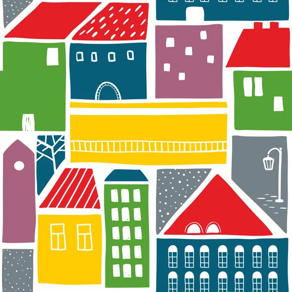 Fond Coloré Sans Fin Avec Vieilles Maisons Dans Ville Papier — Image vectorielle