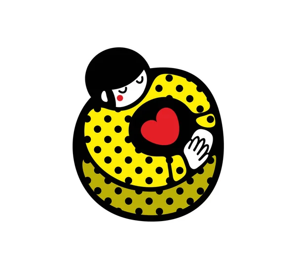 Çizgi Film Kız Ellerini Kalp Ile Romantik Illustration Vektör Japon — Stok Vektör