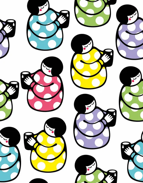 若い女性とミルクのカップのシームレスなパターン シンプルなスタイルのベクトル図 — ストックベクタ