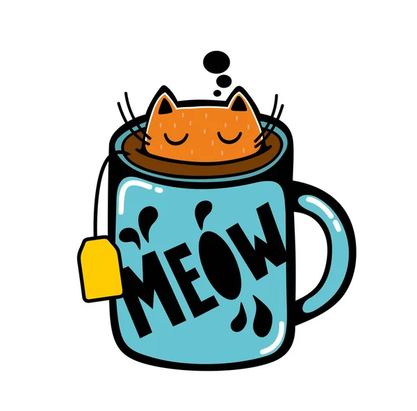 Cat Cup Tea Vector Illustration Cute Pet — Stock Vector