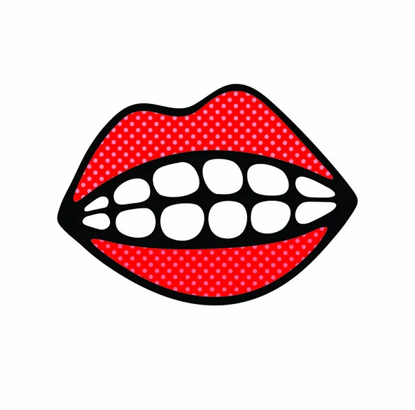 Human Red Lips Smile White Teeth Vector Illustration Isolated White — Stock Vector