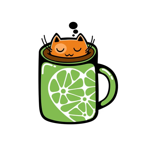 Red Cat Cup Coffee Vector Illustration — Stock Vector