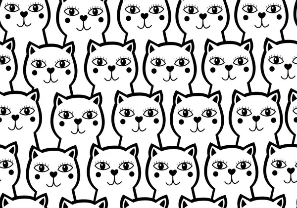 Безшовний чорно-білий фон з милими і милими жіночими кішками . — стоковий вектор