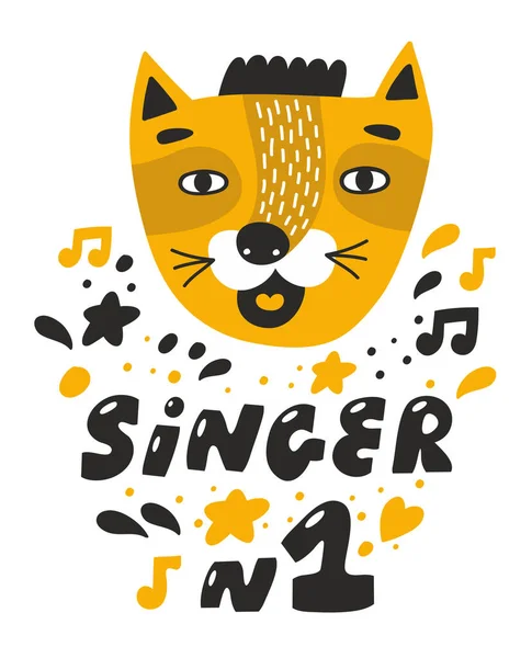 Carino gatto cantante numero uno poster per l'arredamento della stanza del bambino o stampa fresca su trxtile . — Vettoriale Stock