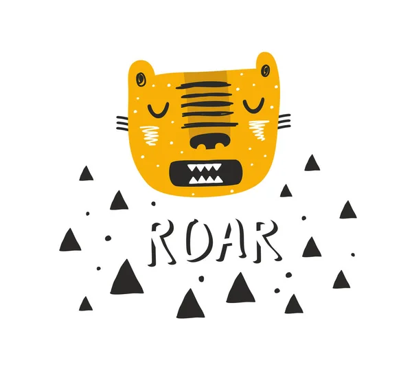 Impression scandinave en style dessin animé avec visage de tigre . — Image vectorielle